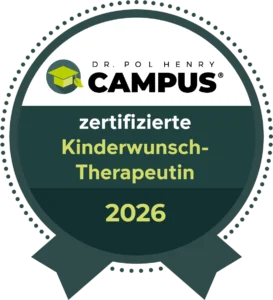 Ein Siegel von Dr. Pol Henry Campus zeigt den Schriftzug zertifizierte Kinderwunsch Therapeutin auf grünem Grund.